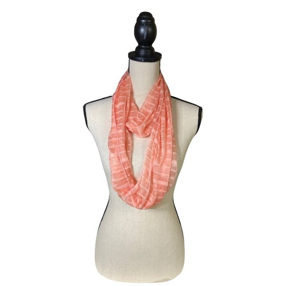 Womens Infinity Scarf Sheer Coral  Subtle Striped Lightweight Cottagecore Spring - Picture 1 of 6